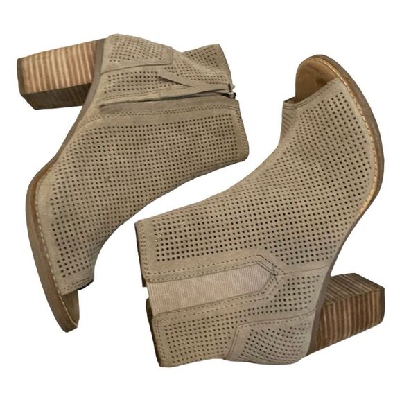 Toms Majorca Peep Toe Sandal Desert Taupe Perforated Suede Boot Stacked Heel 8 - Picture 5 of 10